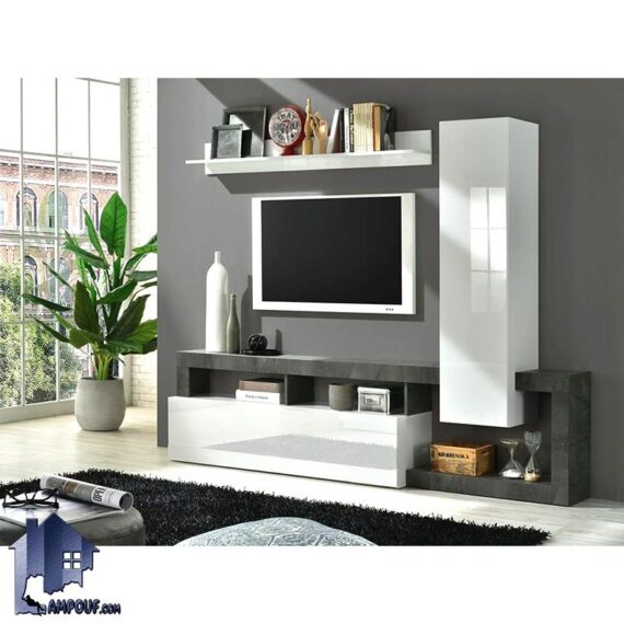 میز تلویزیون مدل TTJ116 دارای قفسه شلف و ویترین و درب داشبوردی جک دار که به عنوان زیر تلویزیونی و استند LCD و LED در تی وی روم قرار می‌گیرد.