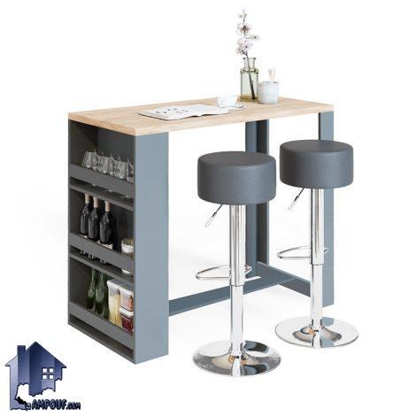 میز بار BTJ158 به صورت قفسه دار برای قرار گرفتن بطری و گیلاس و لیوان که به عنوان میز اپن و پذیرایی در آشپزخانه و کافی شاپ و رستوران و ... قرار می‌گیرد.