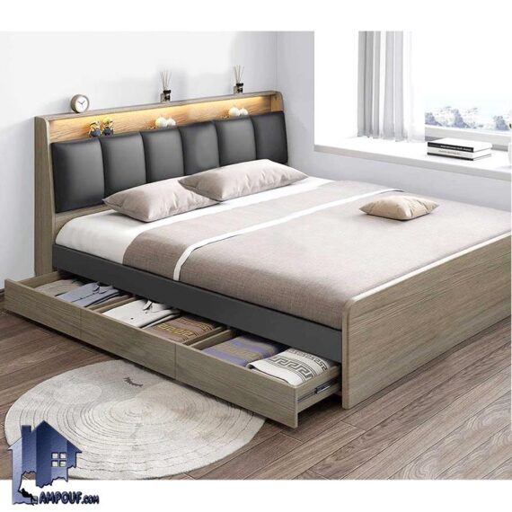 تخت خواب دو نفره DBJ190 به صورت کشو دار با تاج درب دار که به عنوان تاج باکس و تختخواب دونفره کینگ و کوئین در کنار سرویس خواب در اتاق خواب استفاده می‌شود.
