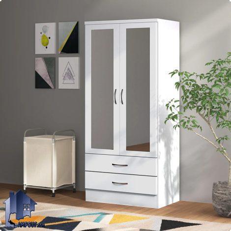 کمد جالباسی LHJ345 دارای کشو و میله آویز رگال لباس با درب آینه دار که به عنوان استند و کمد دیواری کفش و لباس در کنار سرویس خواب در اتاق خواب استفاده میشود.