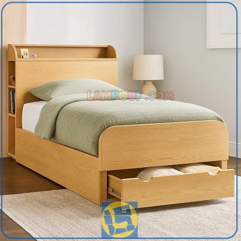 تخت خواب یک نفره SBJ222 دارای تاج و به صورت کشو دار که به عنوان تختخواب کمجا و باکس یک نفره در کنار سرویس خواب در اتاق خواب نوجوان و بزرگسال استفاده می‌شود.