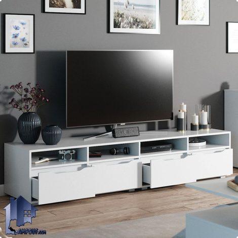 میز تلویزیون مدل TTJ119 دارای قفسه و به صورت کشو دار که به عنوان استند و براکت LCD و LED و زیر تلویزیونی در تی وی روم و پذیرایی منزل و ویلا قرار می‌گیرد.