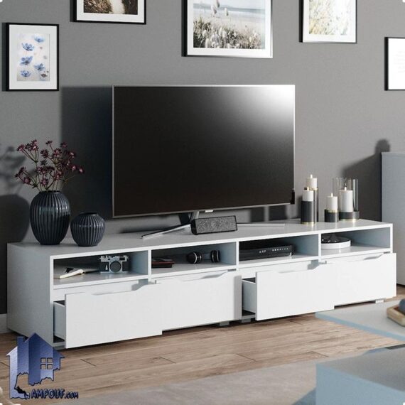 میز تلویزیون مدل TTJ119 دارای قفسه و به صورت کشو دار که به عنوان استند و براکت LCD و LED و زیر تلویزیونی در تی وی روم و پذیرایی منزل و ویلا قرار میگیرد.