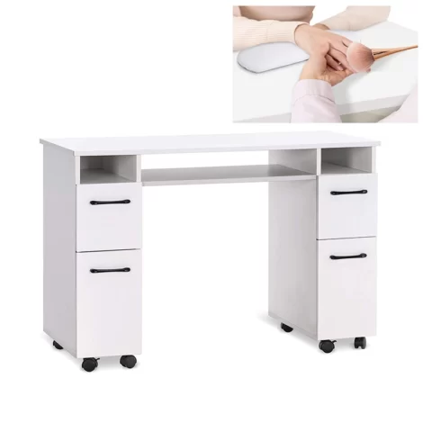 میز کاشت ناخن BShJ110 دارای کشو و درب و به صورت چرخ دار که به عنوان میز گریم و آرایش ناخن کاری یا مانیکور در سالن های آرایشگاه مورد استفاده قرار می‌گیرد.
