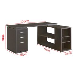 میز تحریر SDJ140 به صورت ال شکل و گوشه ای دارای قفسه کتابخانه و به صورت کشو دار که به عنوان میز کامپیوتر و لپ تاپ و گیمینگ و میز کار استفاده میشود.