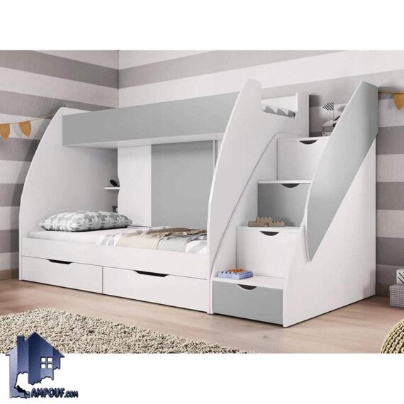 تخت خواب دو طبقه TBJ101 با دو سایز نوجوان و بزرگسال دارای کتابخانه و دراور به صورت کشو دار که به عنوان سرویس خواب و تختخواب کمجا در اتاق خواب قرار می‌گیرد.