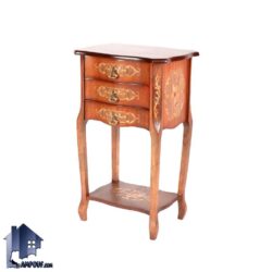 میز تلفن BSTA102 چوبی و به صورت کشو دار دارای معرق کاری که به عنوان میز گرامافون و پاتختی و کنسول در پذیرایی و یا در کنار سرویس خواب در اتاق قرار میگیرد.