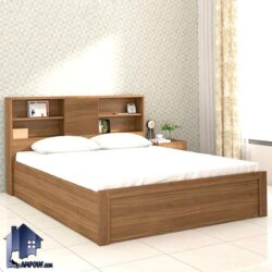 تخت خواب دو نفره DBJ193 دارای کفی فلزی و تاج قفسه دار که به عنوان تختخواب و تاج باکس دونفره کینگ و کوئین در کنار سرویس خواب در اتاق خواب استفاده می‌شود.