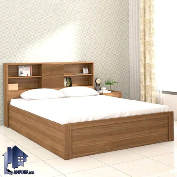 تخت خواب دو نفره DBJ193 دارای کفی فلزی و تاج قفسه دار که به عنوان تختخواب و تاج باکس دونفره کینگ و کوئین در کنار سرویس خواب در اتاق خواب استفاده میشود.