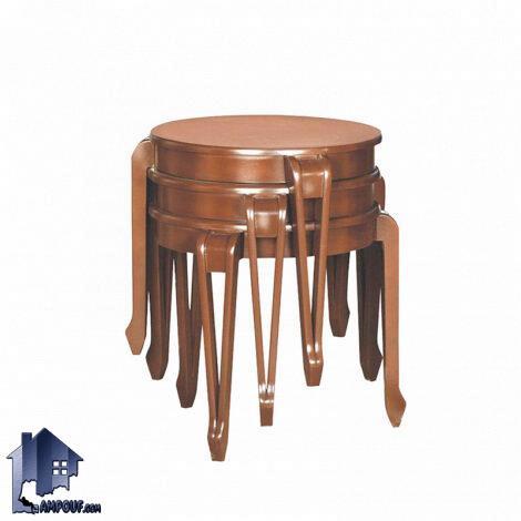 میز عسلی سه تکه HOA088 به صورت چوبی کمجا و گرد که به عنوان میز جلومبلی در کنار مبلمان خانگی و اداری در پذیرایی و تی وی روم و دفاتر اداری استفاده می‌شود.