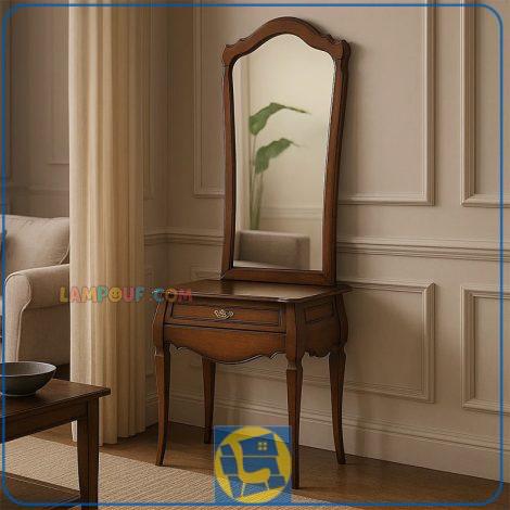 کنسول SCA201 چوبی کشو دار که به عنوان میز کنار سالنی در پذیرایی و میز آرایش و گریم و توالت آینه دار در کنار سرویس خواب در اتاق خواب قرار می‌گیرد.