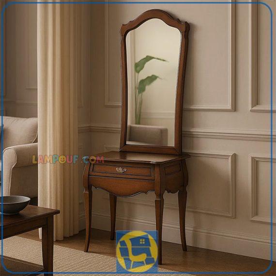 کنسول SCA201 چوبی کشو دار که به عنوان میز کنار سالنی در پذیرایی و میز آرایش و گریم و توالت آینه دار در کنار سرویس خواب در اتاق خواب قرار می‌گیرد.