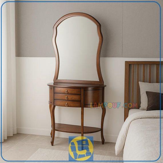 کنسول SCA43 چوبی و کشو دار که به عنوان میز کنار سالنی آینه دار در پذیرایی و همچنین میز آرایش و گریم و توالت در کنار سرویس خواب در اتاق خواب قرار می‌گیرد.