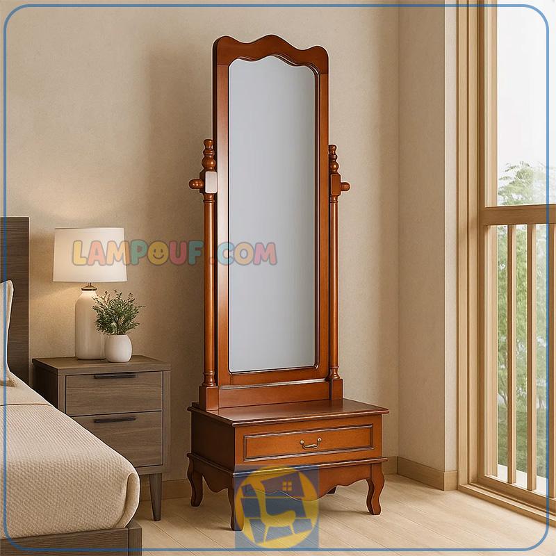 SMA161-1 آینه قدی SMA161 چوبی کشو دار دارای قابلیت تغییر زاویه که به عنوان کنسول و دراور و میز آرایش و گریم و توالت در کنار سرویس خواب در اتاق خواب قرار میگیرد.