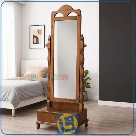 آینه قدی SMA162 چوبی کشو دار دارای آینه با قابلیت تنظیم زاویه که به عنوان میز آرایش و گریم و توالت و کنسول در کنار سرویس خواب در اتاق خواب قرار می‌گیرد.