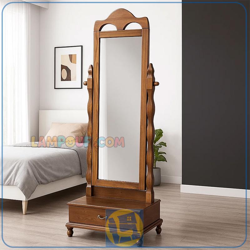 SMA162-1 آینه قدی SMA162 چوبی کشو دار دارای آینه با قابلیت تنظیم زاویه که به عنوان میز آرایش و گریم و توالت و کنسول در کنار سرویس خواب در اتاق خواب قرار میگیرد.