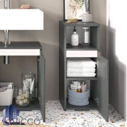 کمد سرویس بهداشتی BLJ101 درب دار و دارای قفسه و از جنس PVC روکش دار به صورت ضد آب و قابل شستشو که در داخل حمام و دستشویی در کنار روشویی استفاده میشود.