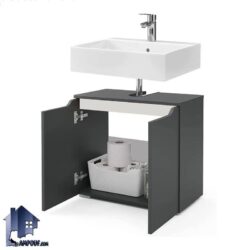 کمد روشویی سرویس بهداشتی BLJ102 درب دار که به عنوان کابینت زیر رو شویی به صورت ضد آب و قابل شستشو از جنس PVC در دستشویی مورد استفاده قرار میگیرد.