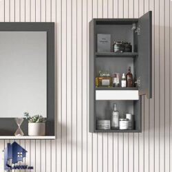 کمد سرویس بهداشتی BLJ103 جنس پی وی سی ضد آب و قابل شستشو به عنوان کابینت درب دار و قفسه دار در کنار ست دکور دستشویی و حمام برای لباس و حوله قرار میگیرد.