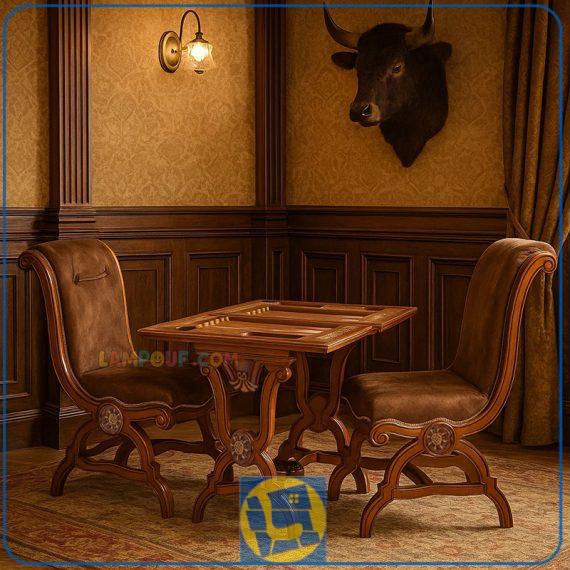 میز صندلی شطرنج و تخته نرد DTA510 تاشو و کمجا که به عنوان کنسول بازی و میز گیمینگ در پذیرایی منزل و ویلا و داخل گیم نت و کافی شاپ و رستوران استفاده می‌شود.