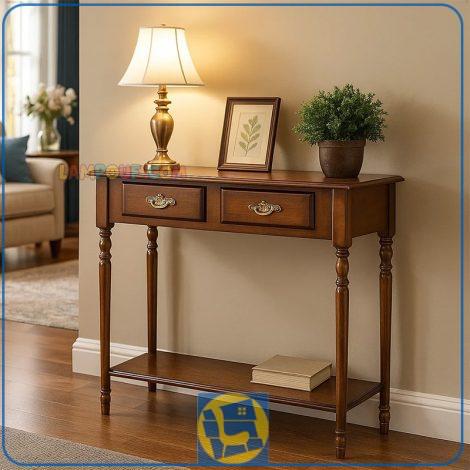 کنسول SCA202 چوبی و کشو دار که به عنوان میز کنار سالنی در پذیرایی و یا میز آرایش و گریم و توالت در کنار سرویس خواب در اتاق خواب استفاده می‌شود.