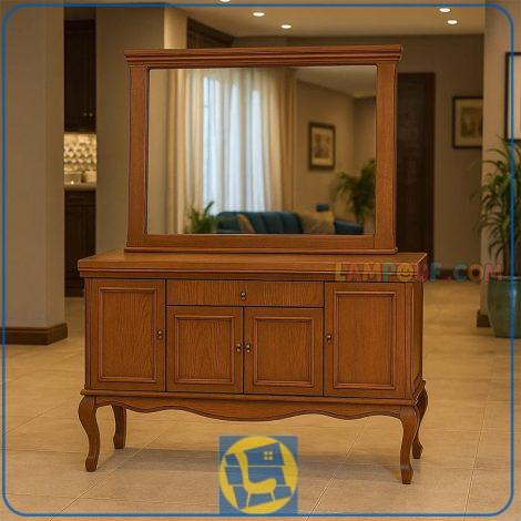 کنسول SCA60 چوبی دارای درب و کشو دار که به عنوان دراور آینه دار و میز آرایش و گریم و توالت در پذیرایی و یا در کنار سرویس خواب در اتاق قرار میگیرد.