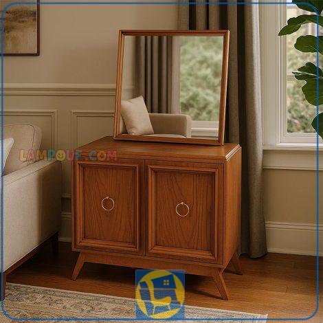 کنسول SCA702 چوبی درب دار که به عنوان میز داخل سالنی آینه دار در پذیرایی و میز آرایش و گریم و توالت در کنار سرویس خواب در اتاق خواب استفاده می‌شود.