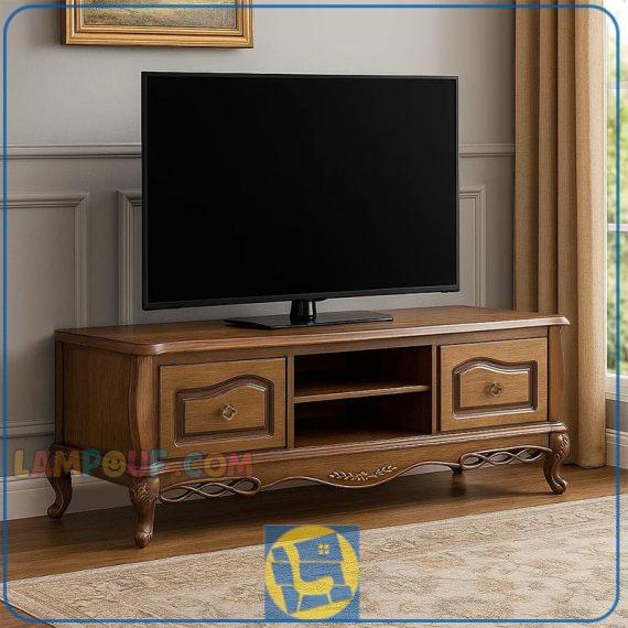 میز تلویزیون مدل TTA35 چوبی کشو دار که به عنوان زیر تلویزیونی و براکت و استند TV و LCD و LED در قسمت پذیرایی و تی وی روم منزل و ویلا و ... استفاده می‌شود.