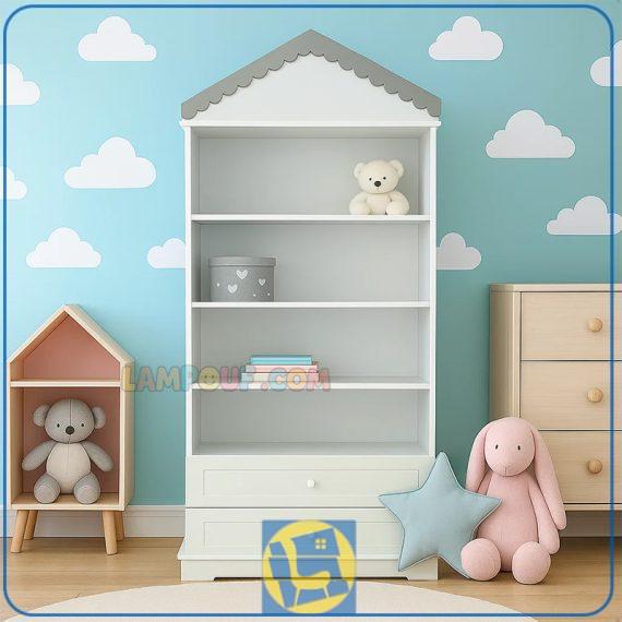 کمد ویترین کودک و نوجوان BCE102 دارای قفسه و طبقات کتابخانه و به صورت دراور کشو دار که در کنار سیسمونی نوزاد و سرویس خواب نوجوان در اتاق خواب قرار می‌گیرد.