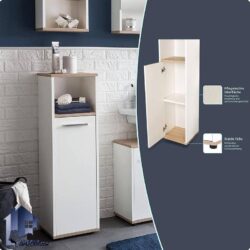 کمد سرویس بهداشتی BLJ107 دارای قفسه درب دار قابل شستشو و ضد آب که به عنوان کابینت و استند حوله و لباس و لوازم بهداشتی در دستشویی و حمام استفاده میشود.