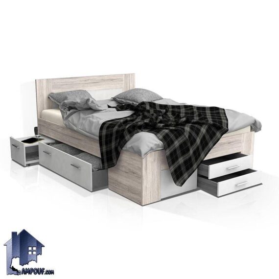 تخت خواب یک نفره SBJ230 کشو دار و دارای پاتختی کمجا و چرخ دار که به عنوان تختخواب نوجوان و بزرگسال در کنار سرویس خواب در اتاق خواب استفاده می‌شود.