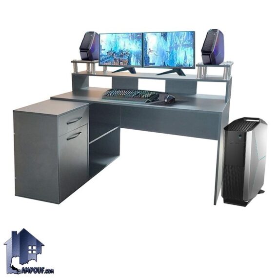 میز گیمینگ SDJ441 به صورت ال و کنجی دارای قفسه و جای اسپیکر و کشو دار که به عنوان میز کامپیوتر و لپ تاپ و تحریر و میز کار و ترید در اتاق خواب قرار می‌گیرد.