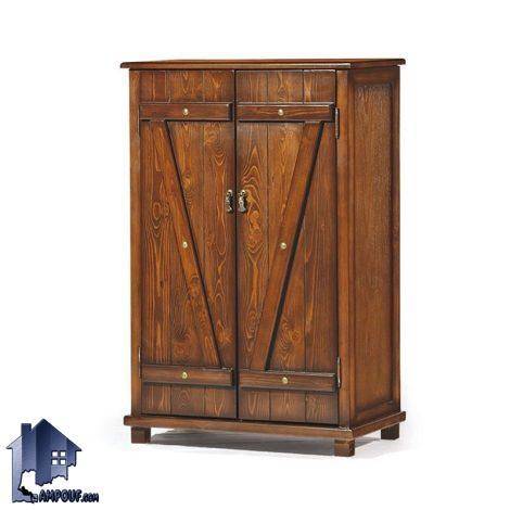 جاکفشی SHA582 چوبی درب دار و دارای قفسه که به عنوان کمد و استند کفش در قسمت ورودی منزل و یا در کنار سرویس خواب چوبی در اتاق خواب استفاده می‌شود.