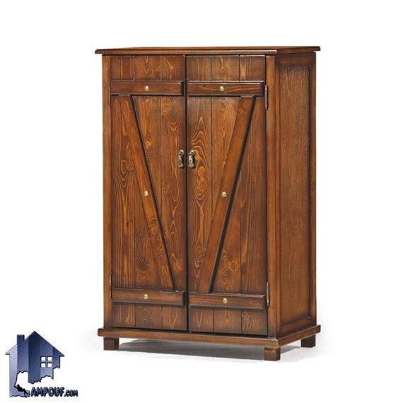 جاکفشی SHA582 چوبی درب دار و دارای قفسه که به عنوان کمد و استند کفش در قسمت ورودی منزل و یا در کنار سرویس خواب چوبی در اتاق خواب استفاده می‌شود.