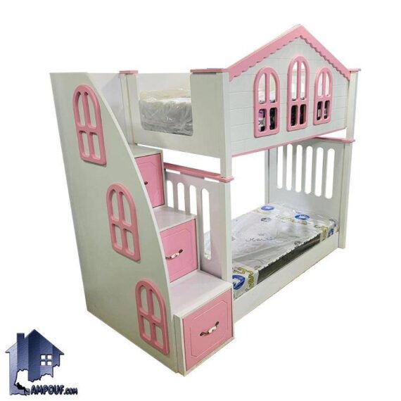 تخت خواب دو طبقه TBE106 دارای نرده حفاظ و به صورت تختخواب کشو دار و دراور دار که به عنوان سرویس خواب کمجا در اتاق کودک و نوجوان و بزرگسال استفاده می‌شود.
