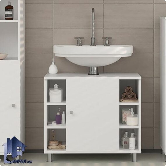 کمد روشویی سرویس بهداشتی BLJ110 دارای قفسه و به صورت درب دار که به عنوان کابینت حوله و لباس ضد آب و قابل شستشو در داخل دستشویی و حمام قرار می‌گیرد.