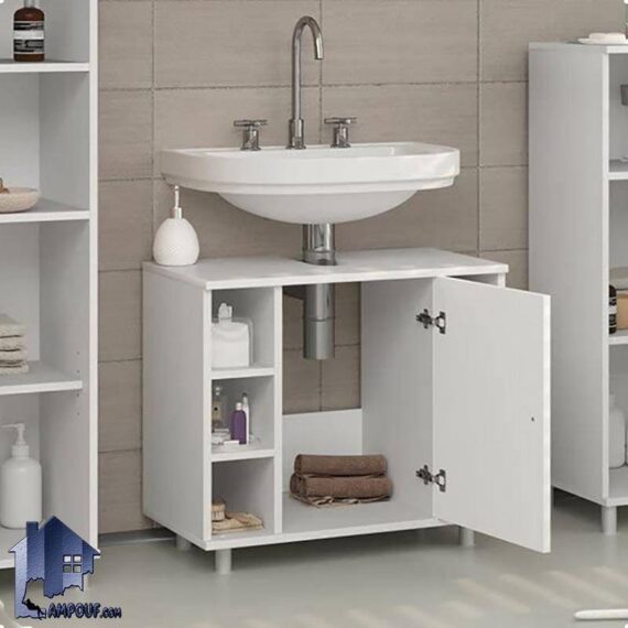 کمد روشویی سرویس بهداشتی BLJ110 دارای قفسه و به صورت درب دار که به عنوان کابینت حوله و لباس ضد آب و قابل شستشو در داخل دستشویی و حمام قرار میگیرد.