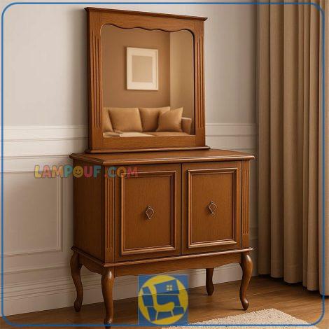 کنسول SCA762 چوبی دارای درب و پایه سم آهویی که به عنوان میز آرایش و گریم و توالت آینه دار در کنار سرویس خواب در اتاق و یا در سالن پذیرایی استفاده میشود.