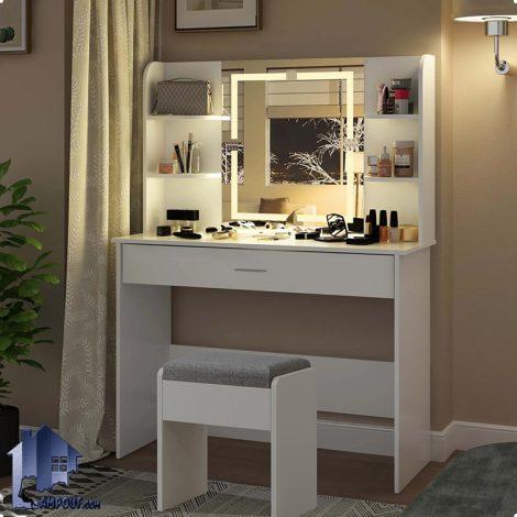 میز آرایش لامپ دار DJ660 کشو دار و دارای رینگ لایت با نور مخفی که به عنوان میز توالت و گریم و کنسول و دراور آینه دار کنار سرویس خواب در اتاق قرار می‌گیرد.