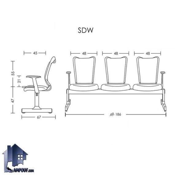 صندلی انتظار سه نفره SDW مدل WSAM107