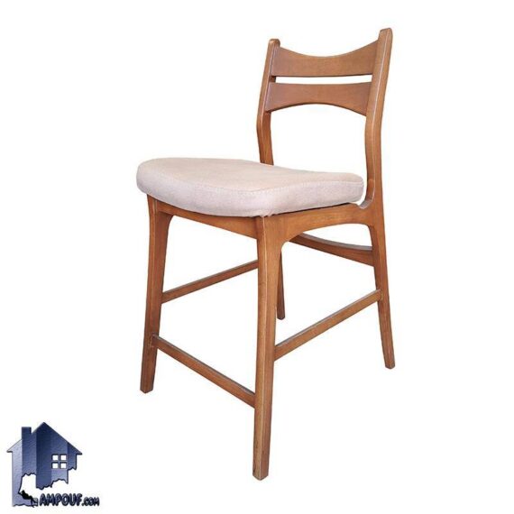 صندلی اپن BSB117 چوبی با نشیمن نرم که در کنار انواع میز ارتفاع بلند و کانتر و اپن و بار در آشپزخانه و پذیرایی و کافی شاپ و رستوران استفاده می‌شود.