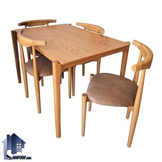 ست میز نهارخوری DTB84 دارای صندلی غذا خوری و میزبان که به عنوان ناهار خوری چوبی در پذیرایی و آشپزخانه و رستوران و کافی شاپ و فست فود استفاده میشود.