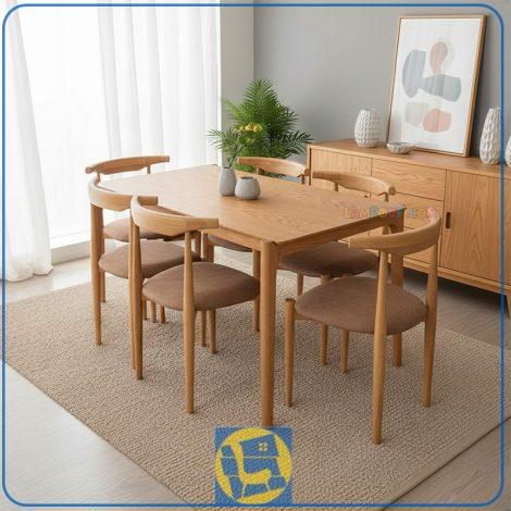 ست میز نهارخوری DTB84 دارای صندلی غذا خوری و میزبان که به عنوان ناهار خوری چوبی در پذیرایی و آشپزخانه و رستوران و کافی شاپ و فست فود استفاده می‌شود.