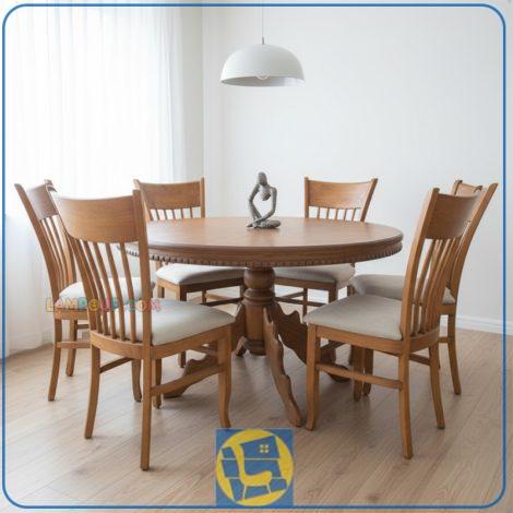 ست میز نهارخوری DTB85 چوبی به همراه صندلی با نشیمن نرم که به عنوان ناهار خوری و غذا خوری در پذیرایی و آشپزخانه و کافی شاپ و رستوران استفاده می‌شود.