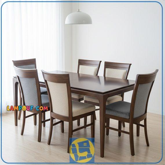 ست میز نهارخوری DTB86 دارای میز مستطیل شکل و صندلی چوبی ناهار خوری با ابعاد چهار، شش و هشت نفره در آشپزخانه، پذیرایی، رستوران و کافی شاپ استفاده می‌شود.