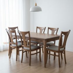 ست میز نهارخوری DTB91 شامل میز و صندلی چوبی ناهار خوری که به عنوان غذا خوری در پذیرایی و آشپزخانه و کافی شاپ و رستوران و فست فود و هتل ها استفاده می‌شود.