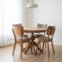 ست میز نهارخوری DTB93 گرد دارای صندلی ناهار خوری که به عنوان ست غذا خوری چوبی در آشپزخانه و پذیرایی و رستوران و کافی شاپ و فست فود و هتل ها استفاده میشود.