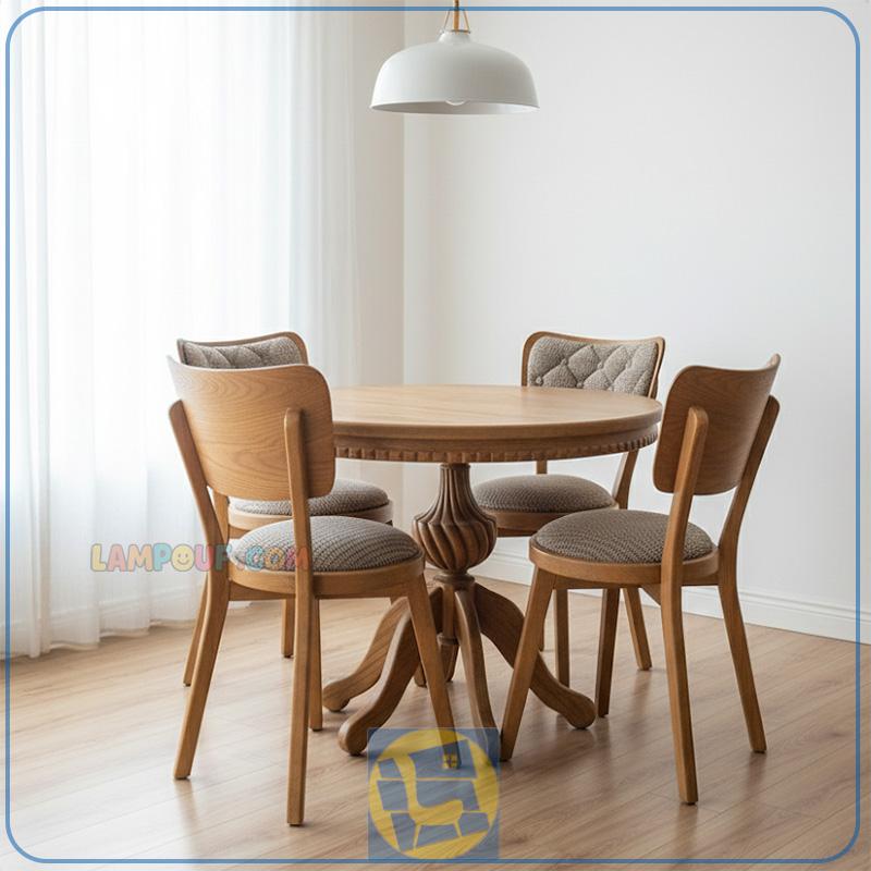 DTB93-1 ست میز نهارخوری DTB93 گرد دارای صندلی ناهار خوری که به عنوان ست غذا خوری چوبی در آشپزخانه و پذیرایی و رستوران و کافی شاپ و فست فود و هتل ها استفاده میشود.