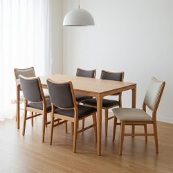 ست میز نهارخوری DTB104، از جنس چوب طبیعی راش، قابلیت ساخت در سه مدل 4 و 6 و 8 نفره، دارای تنوع در جنس رویه و نیز امکان انتخاب رنگبندی رویه و چوب.