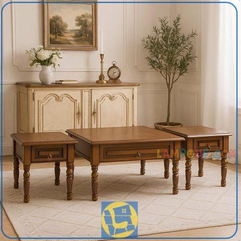 میز جلومبلی HOA33، همراه با دو عسلی ست، با امکان انتخاب رنگبندی‌های خاص، از جنس مرغوب چوب راش و مدل کلاسیک خود جلوه زیبایی به دکوراسیون شما می‌بخشد.